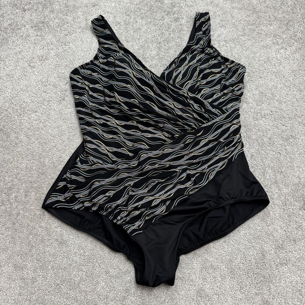 Miraclesuit Oceanus Metallic Ruched One Piece Swimsuit Womens Plus 22W Black